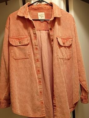 Billabong Women's Corduroy  Button-Down Light Shirt Jacket in Dusty Rose Orange